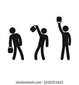 a set of pictographs of a man with a kettlebell in different poses, weightlifting, sports, human figure sketch