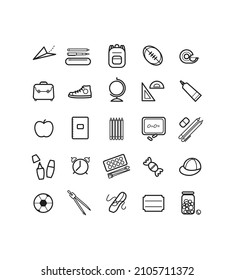 set of pictos for school, studies, supplies, high school, vector icons, line art symbols, editable