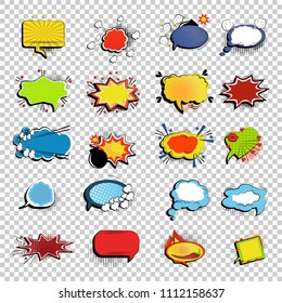 Set of picture blank template comic speech chat bubble in style pop art without background.