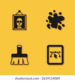 Set Picture, Computer with design program, Paint brush and spray icon with long shadow. Vector