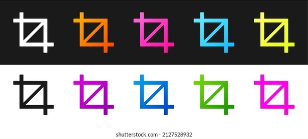 Set Picture crop photo icon isolated on black and white background.  Vector
