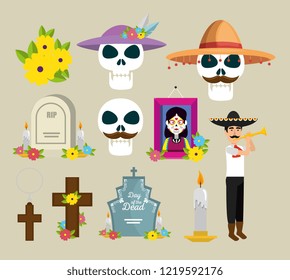 set picture and flowers to celebrate day of the dead