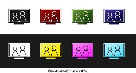 Set Picture frame on table icon isolated on black and white background.  Vector Illustration