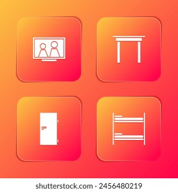 Set Picture frame on table, Wooden, Closed door and Bunk bed icon. Vector
