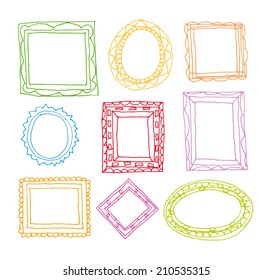  Set picture frames, hand drawn vector illustration.