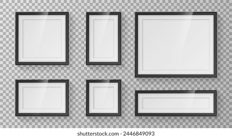 Set of picture frames with various shapes and patterns on transparent background