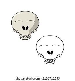 Set of picture, Funny character, Cute cartoon skull closed eyes, vector illustration in cartoon style
