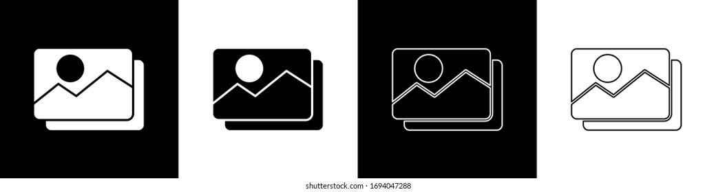 Set Picture landscape icon isolated on black and white background.  Vector Illustration