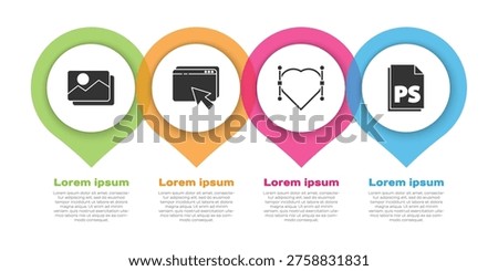 Set Picture landscape, Web design and development, Heart with Bezier curve and PS File document. Business infographic template. Vector