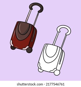 Set of picture, Suitcase on wheels, travel suitcase, vector illustration in cartoon style on a colored background