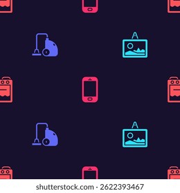 Set Picture, Vacuum cleaner, Mobile phone and Oven on seamless pattern. Vector