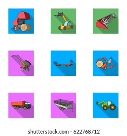 Set of pictures about agricultural machinery. Cars to robots to the ground.Agricultural Machinery icon in set collection on flat style vector symbol stock illustration.