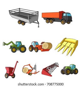 Set of pictures about agricultural machinery. Cars to robots to the ground. Agricultural Machinery icon in set collection on cartoon style vector symbol stock illustration.