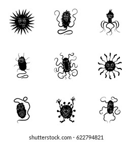 A set of pictures about bacteria and viruses. Germs that are harmful to humans. viruses and bacteria icon in set collection on black style vector symbol stock illustration.