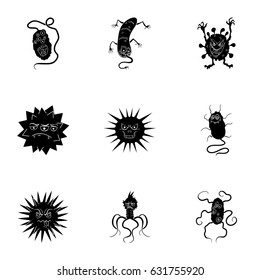 A set of pictures about bacteria and viruses. Germs that are harmful to humans. viruses and bacteria icon in set collection on black style vector symbol stock illustration.