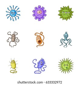 A set of pictures about bacteria and viruses. Germs that are harmful to humans. viruses and bacteria icon in set collection on cartoon style vector symbol stock illustration.