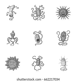 A set of pictures about bacteria and viruses. Germs that are harmful to humans. viruses and bacteria icon in set collection on monochrome style vector symbol stock illustration.