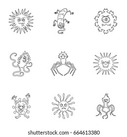 A set of pictures about bacteria and viruses. Germs that are harmful to humans. viruses and bacteria icon in set collection on outline style vector symbol stock illustration.