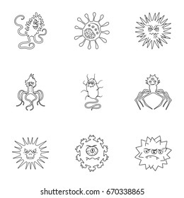 A set of pictures about bacteria and viruses. Germs that are harmful to humans. viruses and bacteria icon in set collection on outline style vector symbol stock illustration.