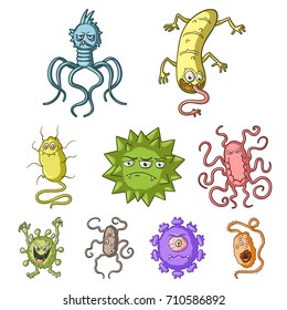 A set of pictures about bacteria and viruses. Germs that are harmful to humans. viruses and bacteria icon in set collection on cartoon style vector symbol stock illustration.