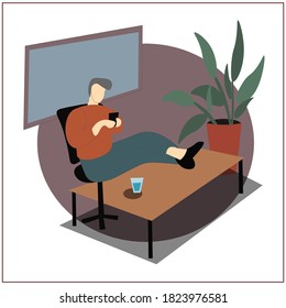 Set of pictures about freelancing, creative and IT professions, education. Work and study online. Gadgets, computer, phone. The boys and girls. People and the Internet. Vector isolated image.