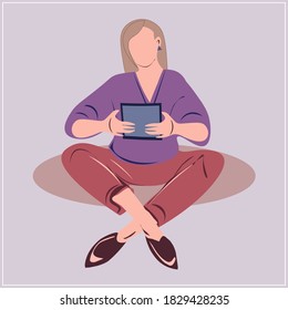 Montaje de imágenes sobre el trabajo independiente, las profesiones creativas y de la informática, la educación y la lectura. Trabajar y estudiar en línea. Gadgets, computadora, teléfono, libros. Niños y niñas, estudiantes. Imagen aislada del vector.