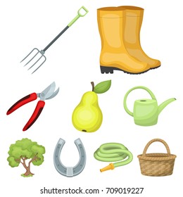 Set of pictures about gardening. Village, vegetable garden, garden, ecology.Farm and Gardening icon in set collection on cartoon style vector symbol stock illustration.