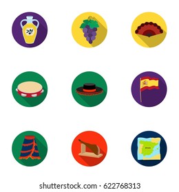 A set of pictures about Spain. Sights of Spain, gypsies, guitar, dances.Spain country icon in set collection on flat style vector symbol stock illustration.