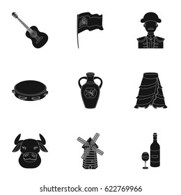 A set of pictures about Spain. Sights of Spain, gypsies, guitar, dances. country icon in set collection on black style vector symbol stock illustration.