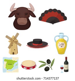 A set of pictures about Spain. Sights of Spain, gypsies, guitar, dances.Spain country icon in set collection on cartoon style vector symbol stock illustration.