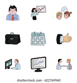 A set of pictures about the transaction, work, office. Office center, analytics. conference and negotiations icon in set collection on cartoon style vector symbol stock illustration.