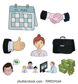 A set of pictures about the transaction, work, office. Office center, analytics.Business conference and ntgotiations icon in set collection on cartoon style vector symbol stock illustration.