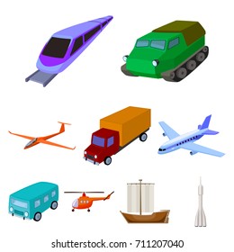 Set of pictures about types of transport. Transportation of people, cargo. Ground, underwater, air transport. Transport icon in set collection on cartoon style vector symbol stock illustration.