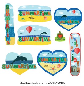 A set of pictures of beach summer. Vector illustration.                    