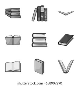 A set of pictures with books. Books, notebooks, studies. Books icon in set collection on monochrome style vector symbol stock illustration.