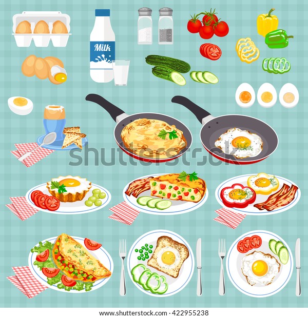 Set Pictures Cooked Eggs Vector Colorful Stock Vector
