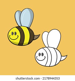A set of pictures, a cute little bee, bee smiles, vector illustration in cartoon style on a colored background