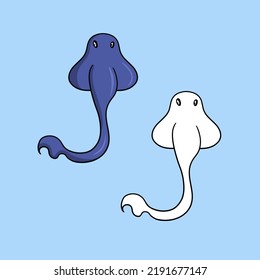 A set of pictures, a cute simple character, a fish stingray, a vector illustration in cartoon style on a white background