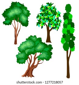 set of pictures of different trees on a white background