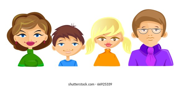 set of pictures of family members including mother, father, daughter and son