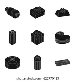 A set of pictures gifts. Gifts for different holidays, surprises. icon in set collection on black style vector symbol stock illustration.