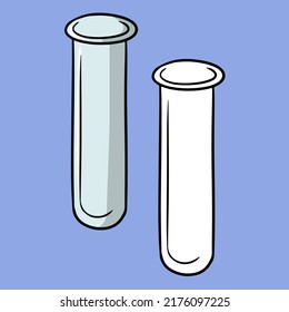 Un conjunto de imágenes, un tubo de ensayo vacío de vidrio para investigación y experimentos, una ilustración vectorial en estilo de dibujos animados sobre un fondo de color