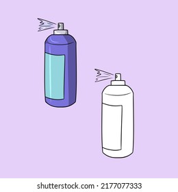 A set of pictures, hairspray, cleansing spray, spray paint, vector illustration in cartoon style on a colored background