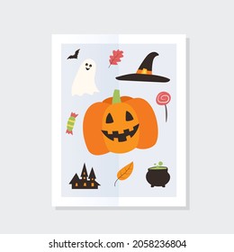 A set of pictures for Halloween. Vector flat themed pictures.