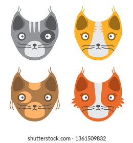 Set of pictures of happy pets. Funny muzzle cats. Vector illustration in flat style for use in the design of booklets, flyers and packages