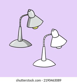A set of pictures, a light table lamp for students and schoolchildren, a vector illustration in cartoon style on a colored background