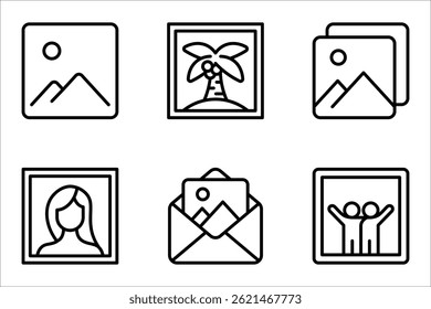 Set of pictures linear icon. Digital photo library. Multimedia management. vector illustration on white background