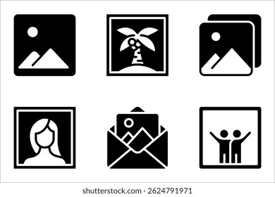 Set of pictures linear icon. Digital photo library. Multimedia management. vector illustration on white background
