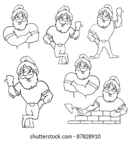 A set of pictures muscular Santa Claus in various poses.