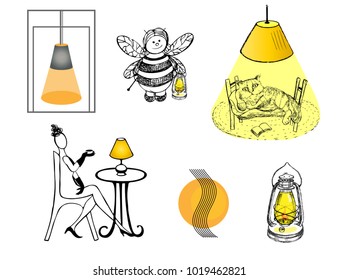 A set of pictures on the subject of lamps. It can be used for the design of the store site, articles, advertising.